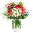 Radiating cheerful freshness, this bouquet is a joyful celebration of Tolworth's friendly vibe, expertly arranged in a clear glass vase. Plush coral-hued carnations form a soft, ruffled core, their full petals brimming with color and texture. Encircling them, crisp white daisies with luminous green centers and generous white chrysanthemums combine for both contrast and balance, evoking the optimism of spring mornings near Tolworth Greenway. Wisps of cloud-like baby's breath wind gently between the principal blooms, bringing softness and motion to the overall shape. Magenta alstroemeria buds peek from the side, their closed petals adding a note of expectation and deepening the colour harmony. All is cradled by a layered collar of rich green leaves-some broad and gleaming, others narrow and sweeping upward-anchoring the arrangement and emphasizing its natural beauty. The transparent water in the vase keeps every stem visible and vibrant, a testament to local freshness and care. Even, shadow-free lighting enhances every detail, allowing each flower to shine. With its inviting palette and thoughtful craftsmanship, this bouquet is the perfect gesture to mark a birthday, express thanks, or bring a breath of spring indoors-reflecting the best of Tolworth in every petal.